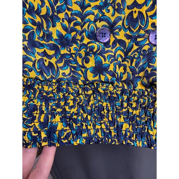Vintage three flaggs California floral yellow & blue top (b42) - Picture 6 of 11